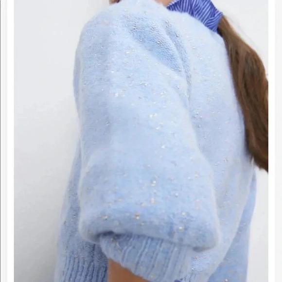 Zara Baby Blue Sweater with Metallic Thread Size Small - Picture 6 of 9